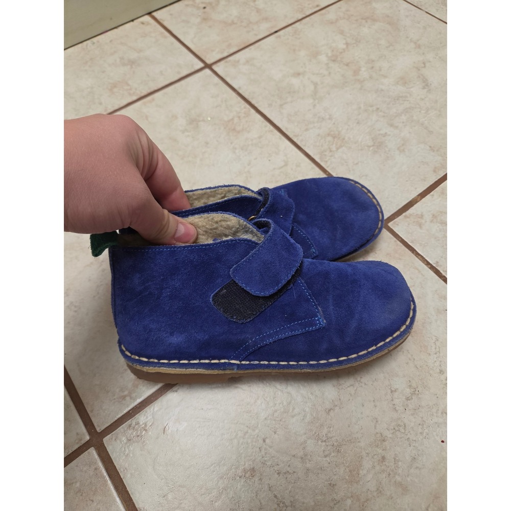 Mini Boden Kids Blue Suede Faux Fur Lined Desert Boots EU 32 Hook Loop 52017